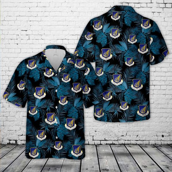 US Air Force Pacific Air Forces (PACAF) Hawaiian Shirt for Men ? Military Emblem & Tropical Leaf Design, Perfect for Veterans and Air Force Fans