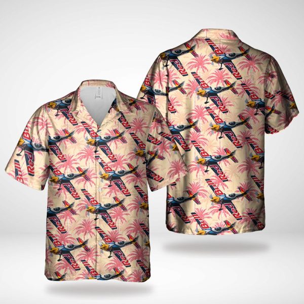 Red Bull Air Force Hawaiian Shirt for Men ? Parachute Jumping & Tropical Design, Perfect for Aviation Enthusiasts