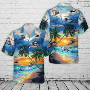 US Air Force Sikorsky HH-60 Pave Hawk Hawaiian Shirt for Men ? Military Helicopter & Tropical Palm Tree Design, Perfect for Veterans and Air Force Fans