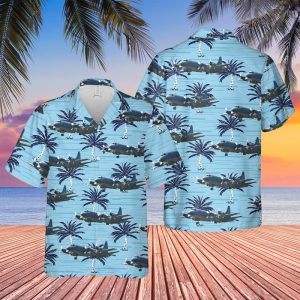 Royal Canadian Air Force CP-140 Aurora Hawaiian Shirt for Men ? Military Aircraft Design & Tropical Scenery, Perfect for Aviation Fans