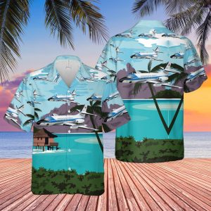 US Air Force One Lockheed VC-140B Jetstar Hawaiian Shirt for Men ? Military Aircraft & Tropical Design, Perfect for Aviation Enthusiasts