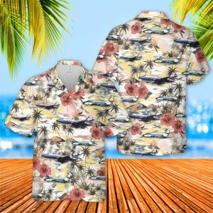 US Air Force Lockheed Jetstar Hawaiian Shirt for Men ? Military Aircraft & Tropical Floral Design, Perfect for Aviation Fans