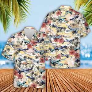 U.S. Air Force MQ-9A Reaper Hawaiian Shirt for Men ? Military Drone Design & Tropical Elements, Perfect for Aviation Enthusiasts