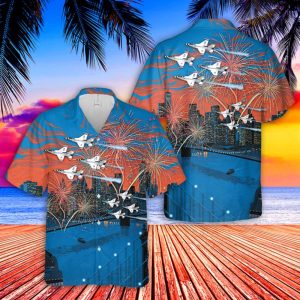 U.S. Air Force Thunderbirds 4th of July Hawaiian Shirt for Men ? Military Jets & Patriotic Fireworks Design, Perfect for Aviation Fans