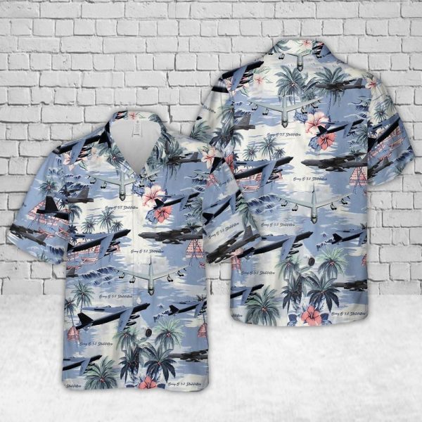 U.S. Air Force Boeing B-52 Stratofortress Hawaiian Shirt for Men ? Military Aircraft & Tropical Design, Perfect for Aviation Enthusiasts