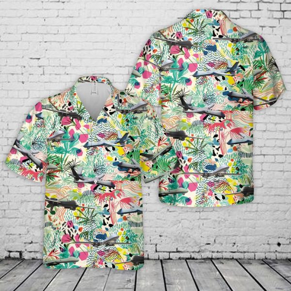 U.S. Air Force MQ-9A Reaper Hawaiian Shirt for Men ? Military Drone Design & Tropical Scenery, Perfect for Aviation Fans