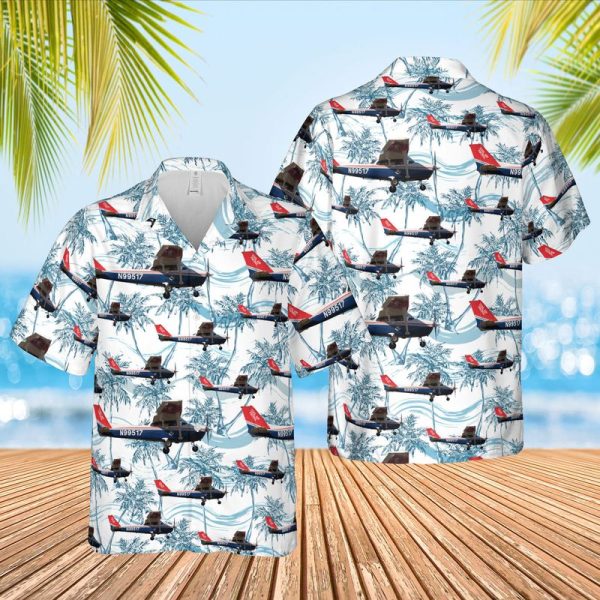 US Air Force Civil Air Patrol Cessna 172P Skyhawk Hawaiian Shirt for Men ? Aircraft Design & Tropical Palm Tree, Perfect for Aviation Fans