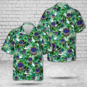 US Air Force Illinois Air National Guard Hawaiian Shirt for Men ? Military Emblem & Tropical Palm Tree Design, Perfect for Veterans and Air Force Fans