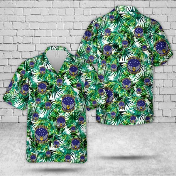 US Air Force Illinois Air National Guard Hawaiian Shirt for Men ? Military Emblem & Tropical Palm Tree Design, Perfect for Veterans and Air Force Fans