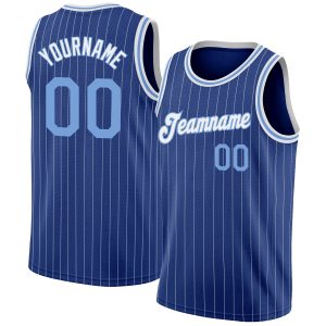 Royal White Pinstripe Light Blue-White Authentic Personalized Basketball Jersey