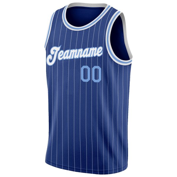 Royal White Pinstripe Light Blue-White Authentic Personalized Basketball Jersey - Image 5