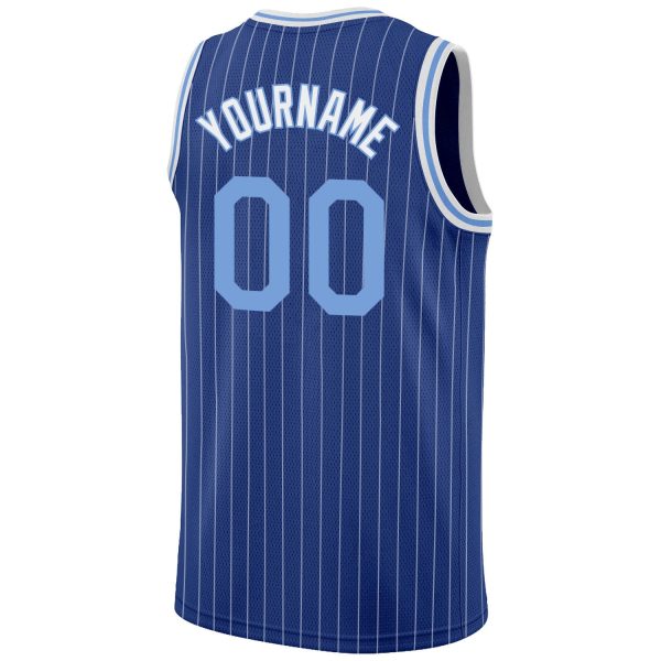 Royal White Pinstripe Light Blue-White Authentic Personalized Basketball Jersey - Image 6