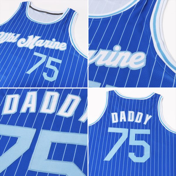 Royal White Pinstripe Light Blue-White Authentic Personalized Basketball Jersey - Image 7
