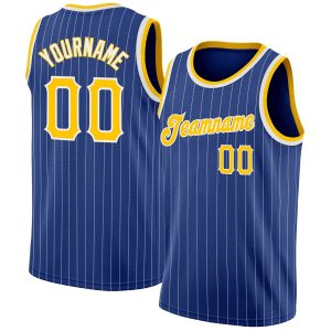Royal White Pinstripe Gold-White Authentic Personalized Basketball Jersey