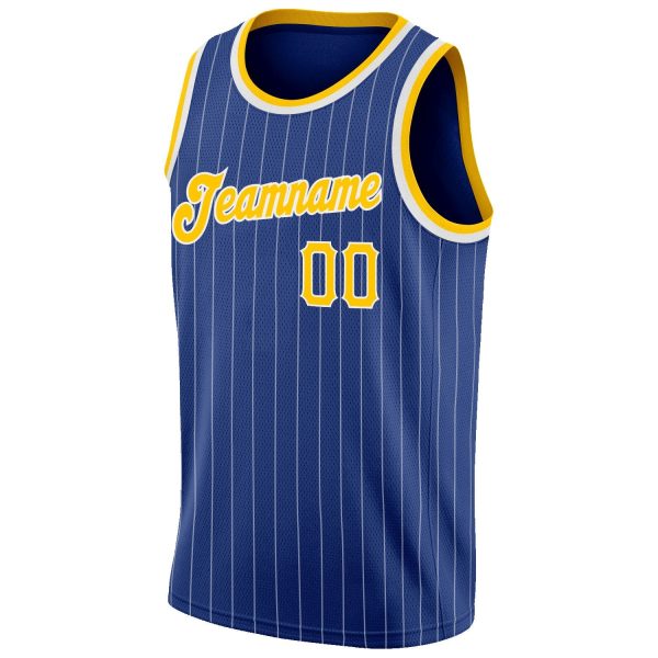 Royal White Pinstripe Gold-White Authentic Personalized Basketball Jersey - Image 5