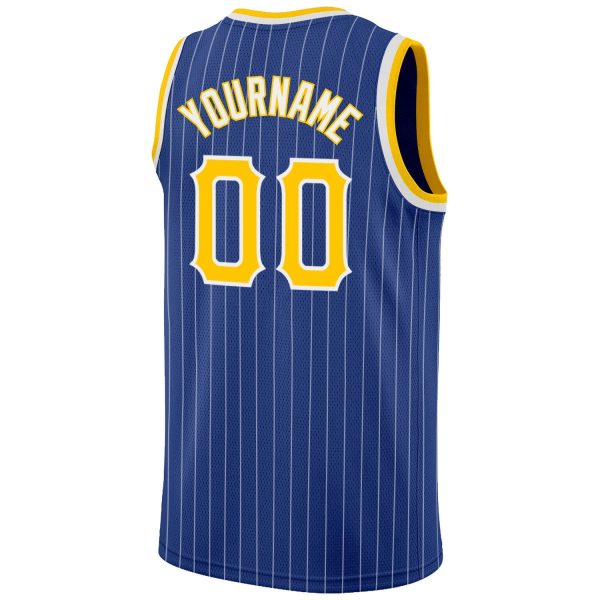 Royal White Pinstripe Gold-White Authentic Personalized Basketball Jersey - Image 6