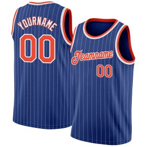 Royal White Pinstripe Orange-White Authentic Personalized Basketball Jersey