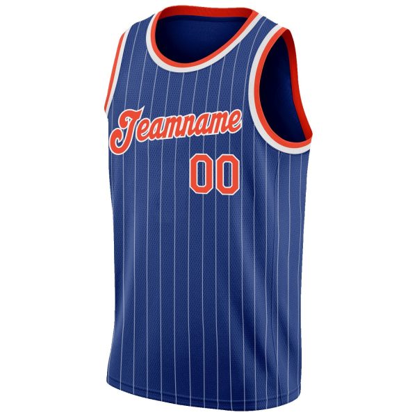 Royal White Pinstripe Orange-White Authentic Personalized Basketball Jersey - Image 5