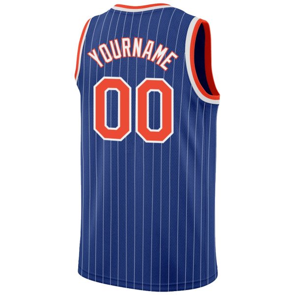 Royal White Pinstripe Orange-White Authentic Personalized Basketball Jersey - Image 6