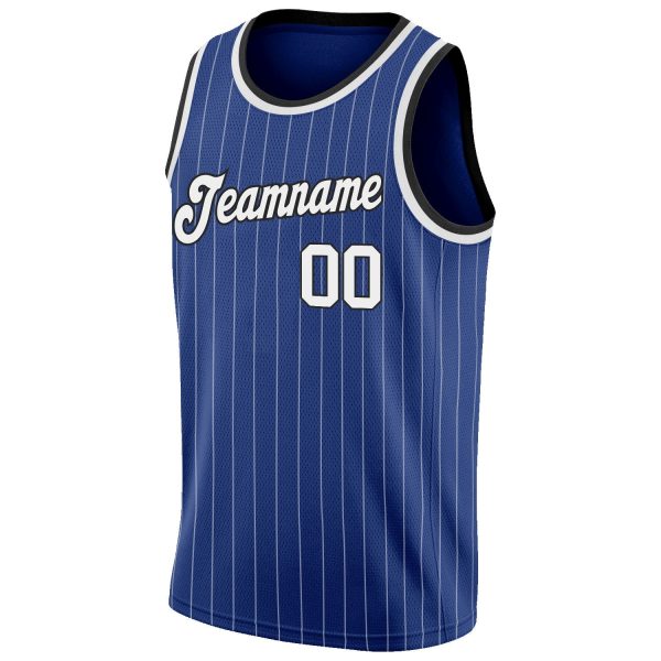 Royal White Pinstripe White-Black Authentic Personalized Basketball Jersey - Image 5