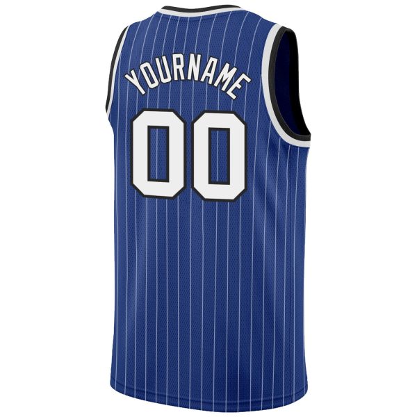 Royal White Pinstripe White-Black Authentic Personalized Basketball Jersey - Image 6