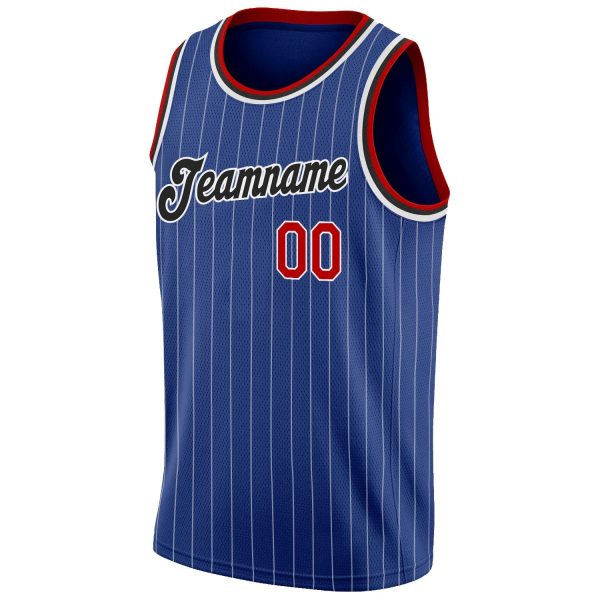 Royal White Pinstripe Red-Black Authentic Personalized Basketball Jersey - Image 5