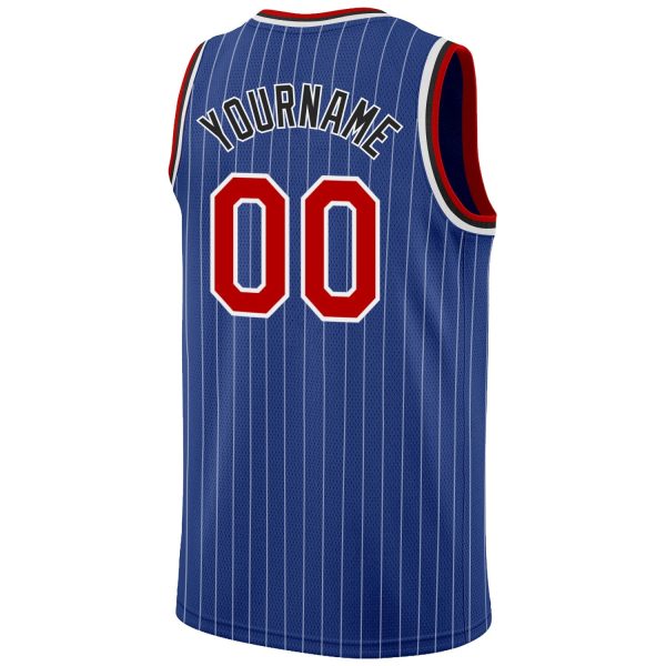 Royal White Pinstripe Red-Black Authentic Personalized Basketball Jersey - Image 6