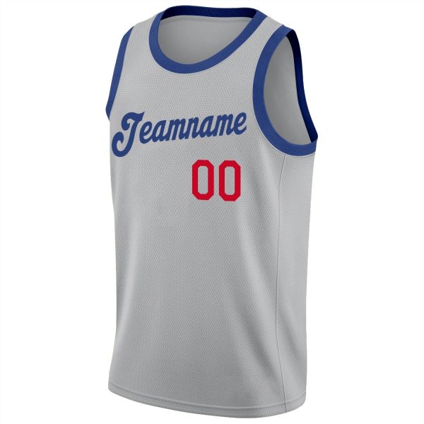 Gray Royal-Red Round Neck Rib-Knit Personalized Basketball Jersey - Image 5