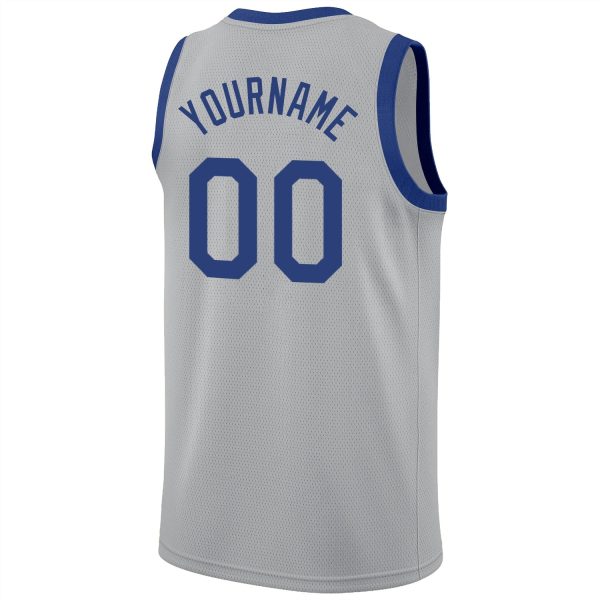 Gray Royal-Red Round Neck Rib-Knit Personalized Basketball Jersey - Image 6