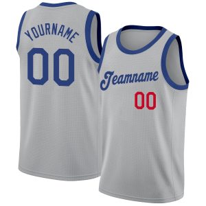 Gray Royal-Red Round Neck Rib-Knit Personalized Basketball Jersey