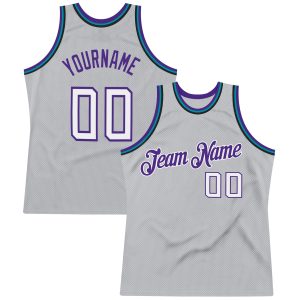 Gray White-Purple Authentic Throwback Personalized Basketball Jersey
