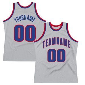 Gray Royal-Red Authentic Throwback Personalized Basketball Jersey