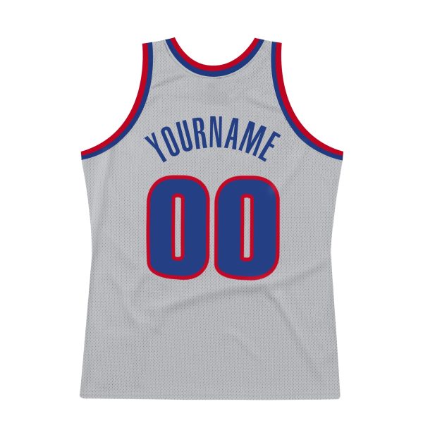 Gray Royal-Red Authentic Throwback Personalized Basketball Jersey - Image 6