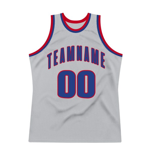 Gray Royal-Red Authentic Throwback Personalized Basketball Jersey - Image 7