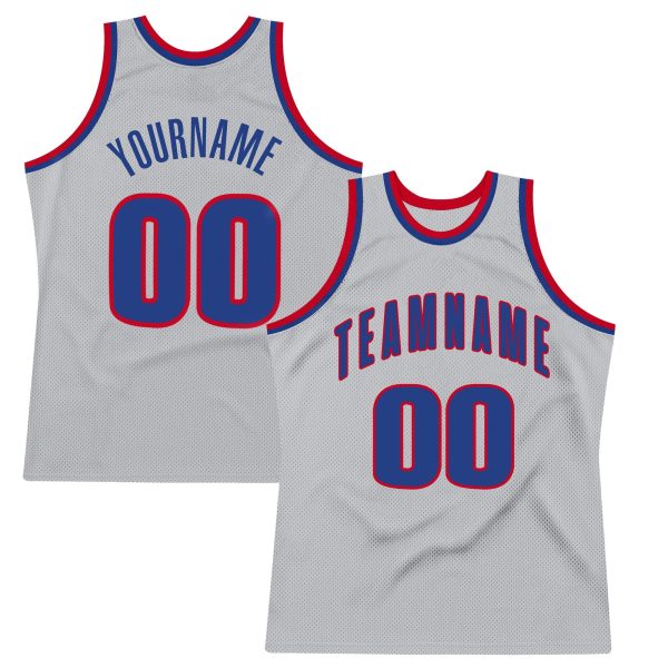 Gray Royal-Red Authentic Throwback Personalized Basketball Jersey