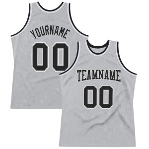Gray Black-White Authentic Throwback Personalized Basketball Jersey