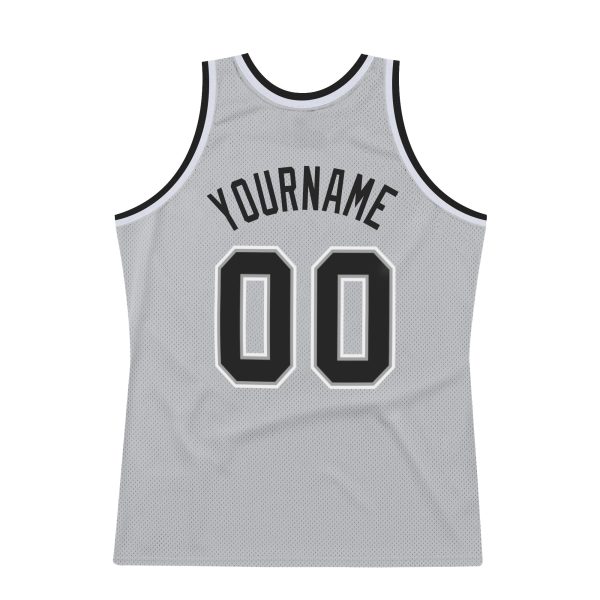 Gray Black-White Authentic Throwback Personalized Basketball Jersey - Image 6