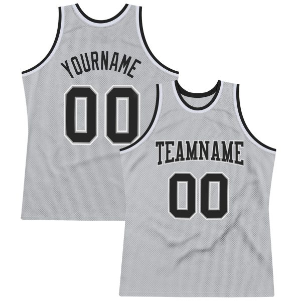 Gray Black-White Authentic Throwback Personalized Basketball Jersey