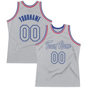 Gray Gray-Royal Authentic Throwback Personalized Basketball Jersey
