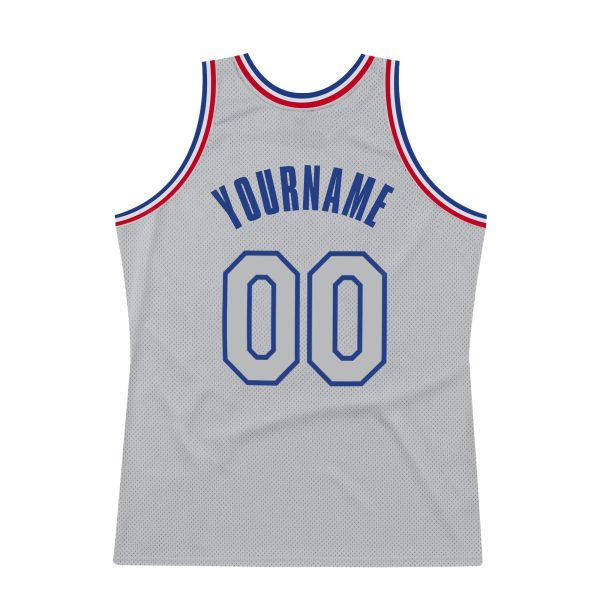 Gray Gray-Royal Authentic Throwback Personalized Basketball Jersey - Image 6
