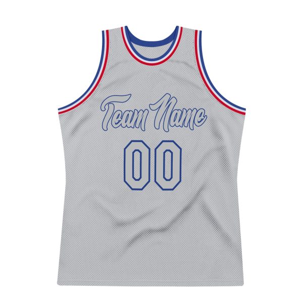 Gray Gray-Royal Authentic Throwback Personalized Basketball Jersey - Image 7