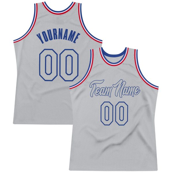 Gray Gray-Royal Authentic Throwback Personalized Basketball Jersey