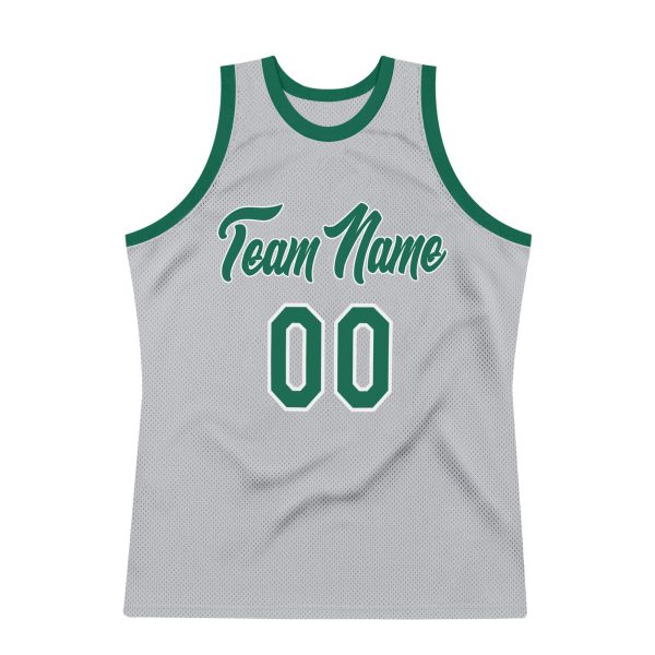 Gray Kelly Green-White Authentic Throwback Personalized Basketball Jersey - Image 7