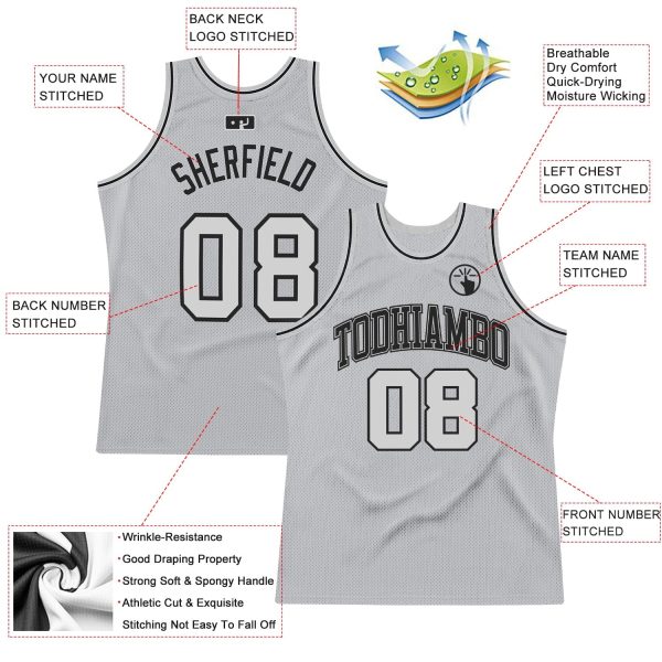 Gray Gray-Black Authentic Throwback Personalized Basketball Jersey - Image 2
