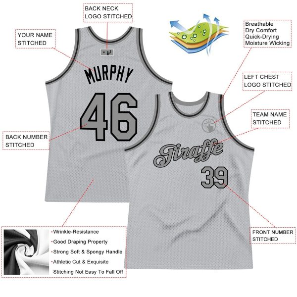 Gray Steel Gray-Black Authentic Throwback Personalized Basketball Jersey - Image 2