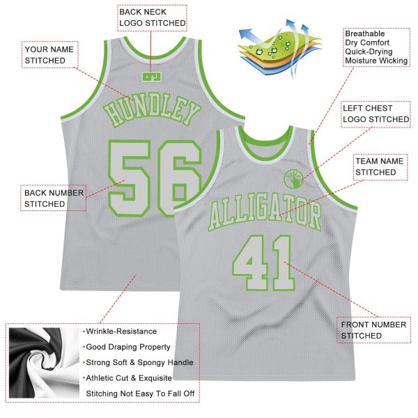 Gray Gray-Neon Green Authentic Throwback Personalized Basketball Jersey - Image 2