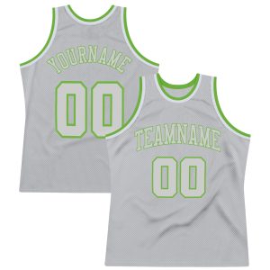 Gray Gray-Neon Green Authentic Throwback Personalized Basketball Jersey