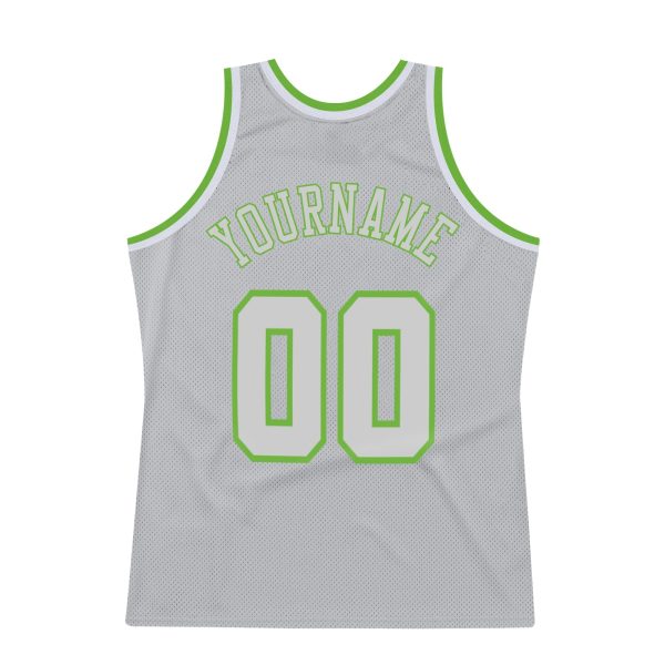 Gray Gray-Neon Green Authentic Throwback Personalized Basketball Jersey - Image 5