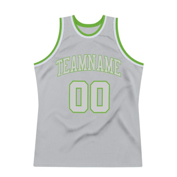 Gray Gray-Neon Green Authentic Throwback Personalized Basketball Jersey - Image 6
