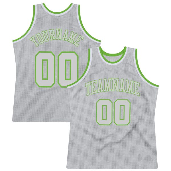 Gray Gray-Neon Green Authentic Throwback Personalized Basketball Jersey
